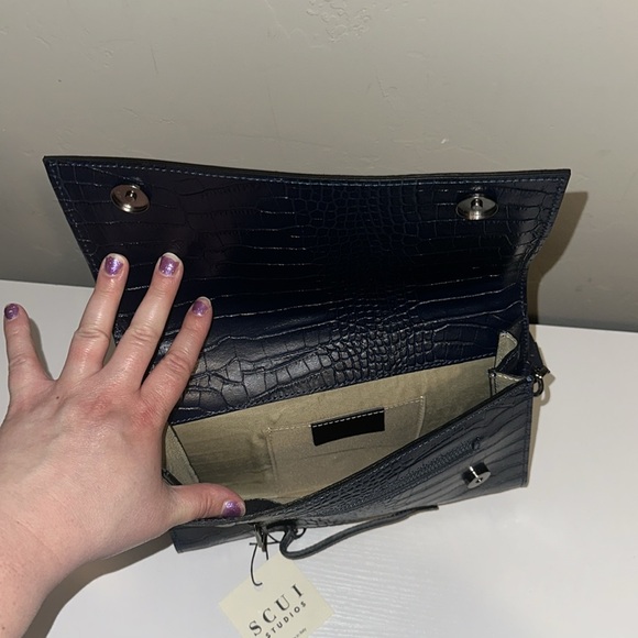 Scui Studios Italian Leather Crossbody/Clutch bag, Navy Blue- NWT - Picture 9 of 11